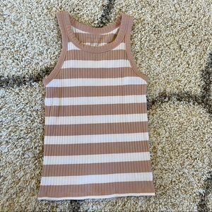 American Eagle Pink beige striped ribbed tank